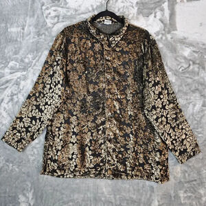 CP Shades Top Womens Medium Black Gold Velvet Burnout Boho Cottagecore